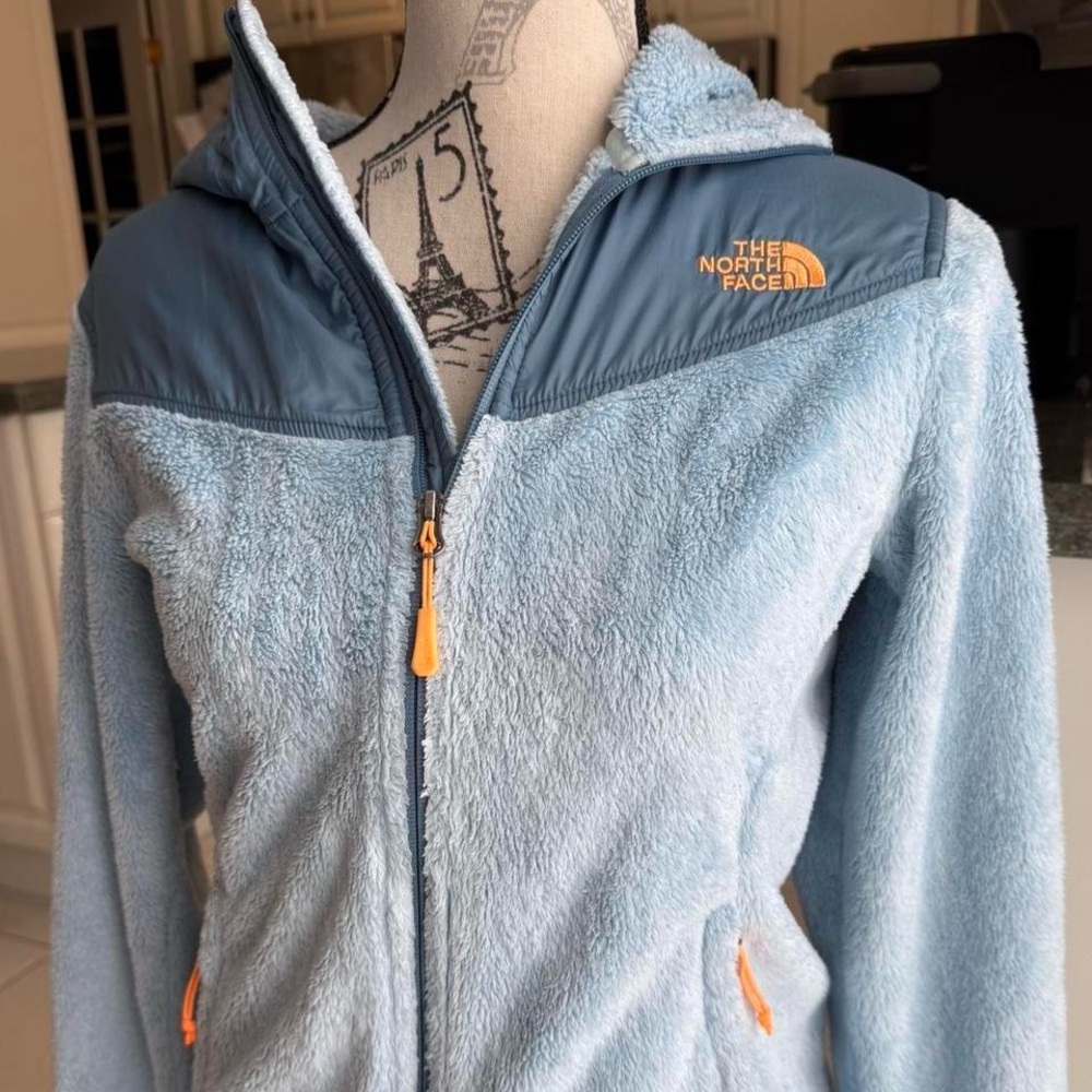 The North Face Sky Blue Fleece Jacket with Orange Accents